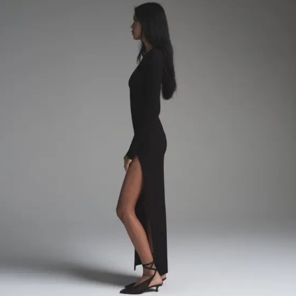 NWT SKIMS Soft Lounge Long Sleeve Slit Dress - S Onyx -Black - Picture 4 of 5